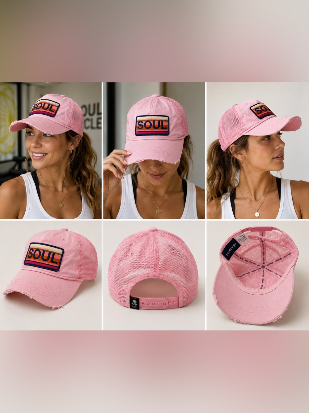 SoulCycle SOUL Pink Trucker Hat Distressed Snapback Adjustable Baseball Cap
